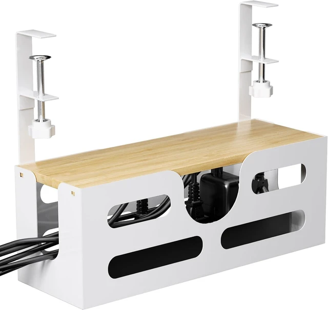 Main image of Under Desk Cable Management Box with Lid, Large Cable Management Under Desk White, Desk Cable Management Tray with Adjustable Clamps for Home and Office, White