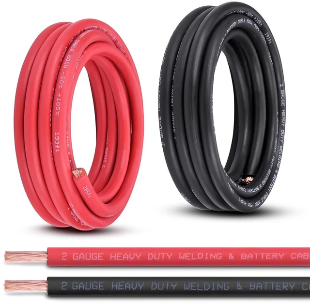 Main image of 2 Gauge Battery Cable, 15FT Red + 15FT Black 2 AWG Pure Copper Wire Welding Cable, for Automotive, Battery, Solar and Generator, Standard USA OFC Wire
