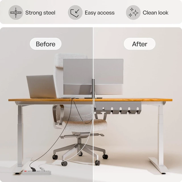 Alt view image 4 of 7 - PAMO Cable Management Under Desk for Easy mounting Under-Table I Set of 2 - with 10X Cable Ties I Desk Organizer for Office/Home Office Table Thoughtful Cable Tray Holder