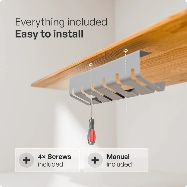 Alt view image 7 of 7 - PAMO Cable Management Under Desk for Easy mounting Under-Table I Set of 2 - with 10X Cable Ties I Desk Organizer for Office/Home Office Table Thoughtful Cable Tray Holder