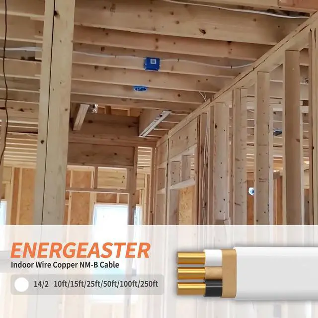 Alt view image 2 of 7 - Energeaster - 14/2W/G Indoor Solid NMB Wire 50 Feet, Electrical Wire, 14 Gauge Wire, 2 Conductor Non-Metallic with Ground Wire (White)