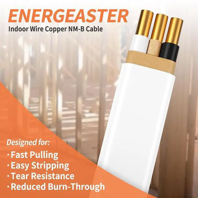 Alt view image 3 of 7 - Energeaster - 14/2W/G Indoor Solid NMB Wire 50 Feet, Electrical Wire, 14 Gauge Wire, 2 Conductor Non-Metallic with Ground Wire (White)