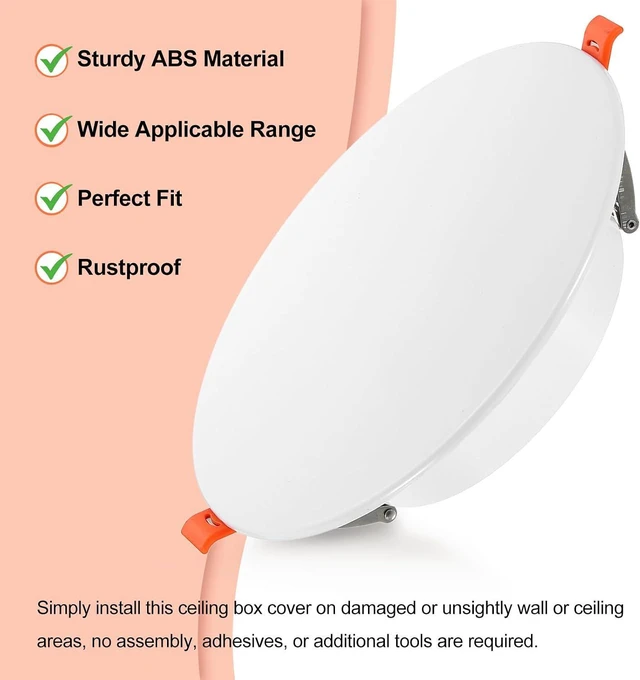 Alt view image 3 of 6 - 7.3-Inch Spring Mount Ceiling Cover Plates, Recessed Light Trim Wall, Downlight Hole Cap Decorative Panel with Buckle Fit 5-6.9inch Round Hole Ceiling Openings, White 3 Pack