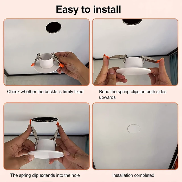 Alt view image 5 of 6 - 7.3-Inch Spring Mount Ceiling Cover Plates, Recessed Light Trim Wall, Downlight Hole Cap Decorative Panel with Buckle Fit 5-6.9inch Round Hole Ceiling Openings, White 3 Pack