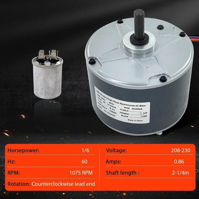 Alt view image 3 of 6 - 68J97 Condenser Fan Motor Compatible with Lennox 10ACB24-10 10ACB30-10 10ACB18-10 10ACB36-10 10ACB48-10 Emerson K55HXDFM-6844 1/6 HP 1075RPM 208-230V 60HZ