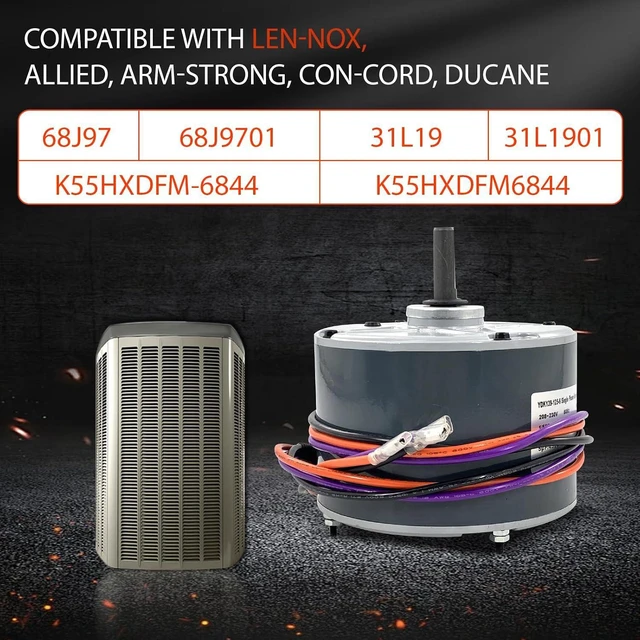 Alt view image 2 of 6 - 68J97 Condenser Fan Motor Compatible with Lennox 10ACB24-10 10ACB30-10 10ACB18-10 10ACB36-10 10ACB48-10 Emerson K55HXDFM-6844 1/6 HP 1075RPM 208-230V 60HZ