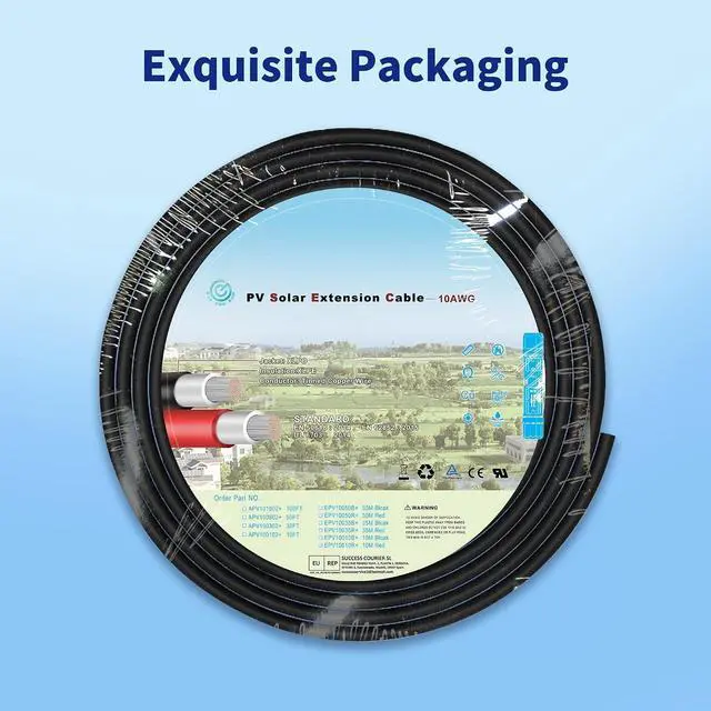 Alt view image 7 of 7 - Solar Extension Cable 10 Gauge Panels Wire 328Ft 10AWG (6mm²) PV Wire SJZSUNRUN Tinned Copper Wire for Outdoor Automotive, RV Boat Marine Panel, 328Ft (100m) Black