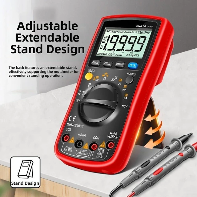 Alt view image 5 of 7 - AN870 Digital Multimeter With NCV Detection, True RMS AC DC Voltage Tester, Backlit Display For Dark Areas, Silicone Protective Cover, Electrical Repair Tool(green)