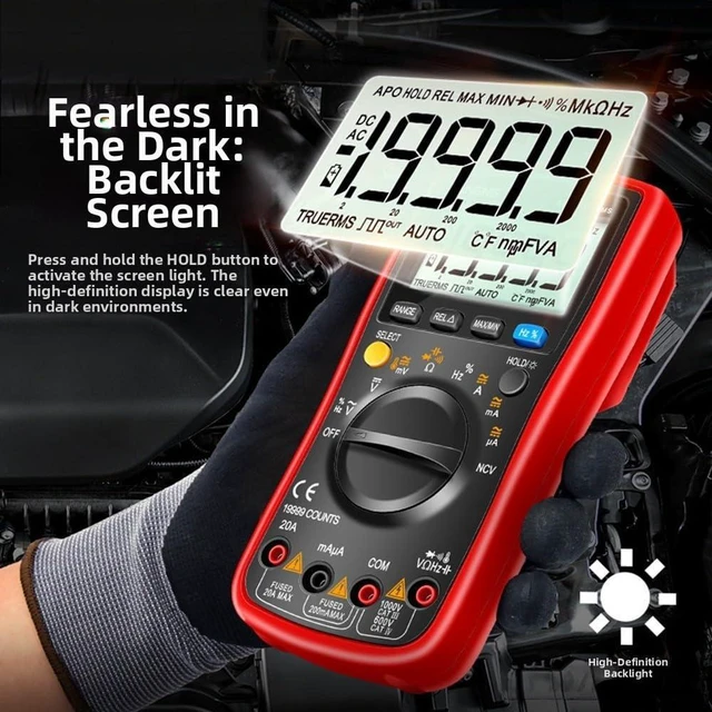 Alt view image 6 of 7 - AN870 Digital Multimeter With NCV Detection, True RMS AC DC Voltage Tester, Backlit Display For Dark Areas, Silicone Protective Cover, Electrical Repair Tool(green)