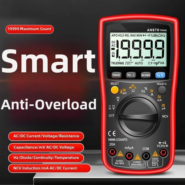 Alt view image 7 of 7 - AN870 Digital Multimeter With NCV Detection, True RMS AC DC Voltage Tester, Backlit Display For Dark Areas, Silicone Protective Cover, Electrical Repair Tool(green)