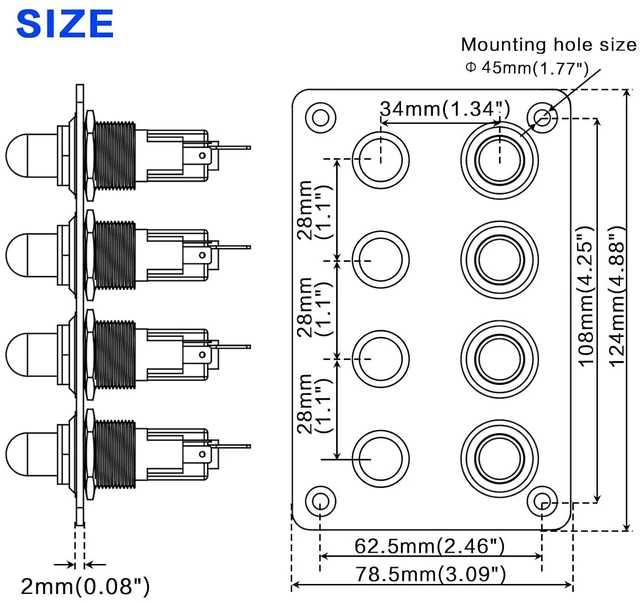 Alt view image 6 of 6 - IZTOSS Oxidation-Resistant Aluminium 4 Gang ON-Off Ignition Push Button Switch Panel with Reset Circuit Breakers Quick Connect Terminals for Yacht RV Boat Truck Marine