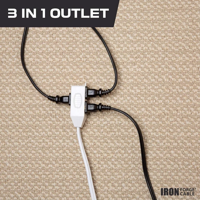 Alt view image 4 of 5 - IRON FORGE CABLE 2 Pack White Extension Cord 2 Prongs with 3 Outlets 10 Ft - 16/2 Durable Electrical Cable, White Extension Power Cord 10 Feet for Home, Office, Indoor Outdoor Electrical Appliances