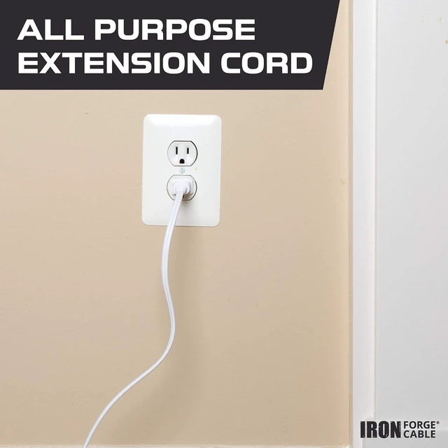 Alt view image 3 of 5 - IRON FORGE CABLE 2 Pack White Extension Cord 2 Prongs with 3 Outlets 10 Ft - 16/2 Durable Electrical Cable, White Extension Power Cord 10 Feet for Home, Office, Indoor Outdoor Electrical Appliances