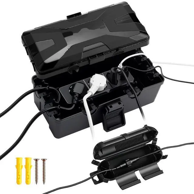 Main image of KAMTOP Outdoor Electrical Box Waterproof, IP54 Outlet Cover, Large PP Rubber Extension Cord Cover, Plug Cover for Garden Pool RV Lighting, Outdoor Outlet Box Black