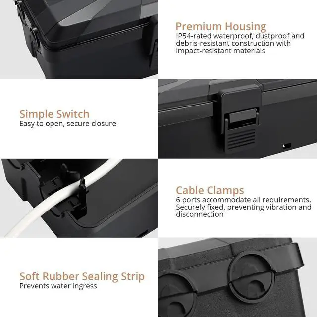 Alt view image 3 of 7 - KAMTOP Outdoor Electrical Box Waterproof, IP54 Outlet Cover, Large PP Rubber Extension Cord Cover, Plug Cover for Garden Pool RV Lighting, Outdoor Outlet Box Black