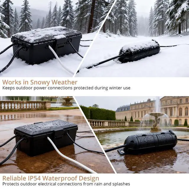 Alt view image 5 of 7 - KAMTOP Outdoor Electrical Box Waterproof, IP54 Outlet Cover, Large PP Rubber Extension Cord Cover, Plug Cover for Garden Pool RV Lighting, Outdoor Outlet Box Black