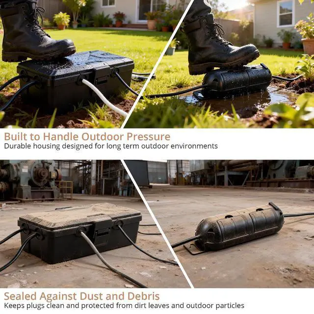 Alt view image 6 of 7 - KAMTOP Outdoor Electrical Box Waterproof, IP54 Outlet Cover, Large PP Rubber Extension Cord Cover, Plug Cover for Garden Pool RV Lighting, Outdoor Outlet Box Black