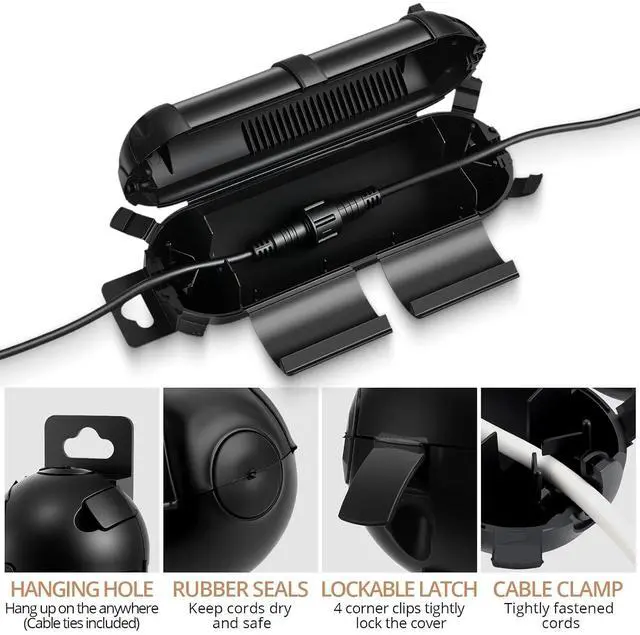 Alt view image 4 of 7 - KAMTOP Outdoor Electrical Box Waterproof, IP54 Outlet Cover, Large PP Rubber Extension Cord Cover, Plug Cover for Garden Pool RV Lighting, Outdoor Outlet Box Black