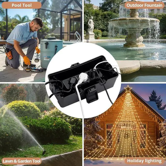 Alt view image 7 of 7 - KAMTOP Outdoor Electrical Box Waterproof, IP54 Outlet Cover, Large PP Rubber Extension Cord Cover, Plug Cover for Garden Pool RV Lighting, Outdoor Outlet Box Black
