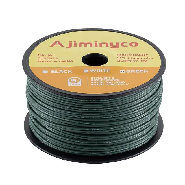 Alt view image 2 of 6 - 250ft SPT-1 18/2 18 Gauge Green Copper Wire Extension Cord - UL List - Indoor/Outdoor - Compatible with SPT-1 C9/C7 Stringers and Bulk Reels