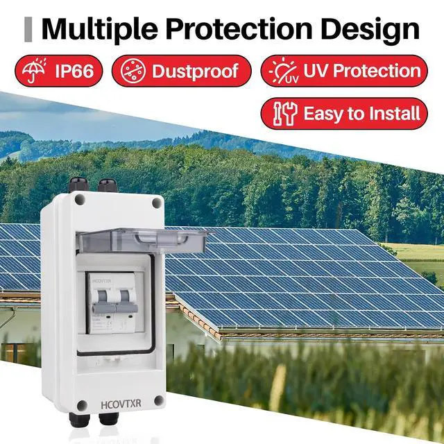 Alt view image 2 of 7 - 50 Amp Disconnect Box with Breaker,Solar Panel Disconnect Switch 1000 VDC,IP65 Breaker Box for Solar PV Homes