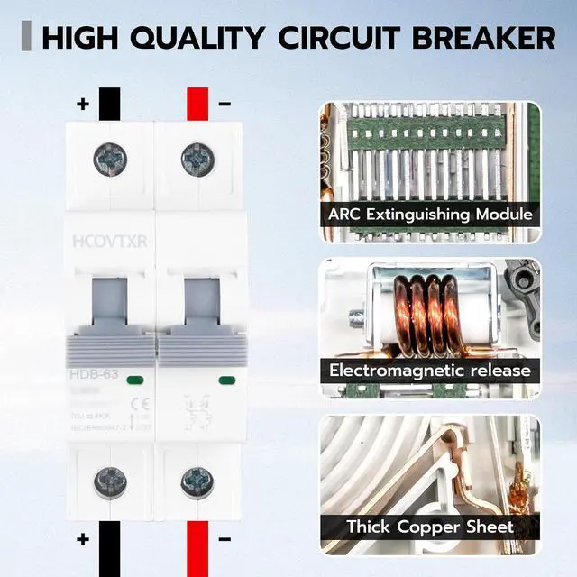 Alt view image 4 of 7 - 50 Amp Disconnect Box with Breaker,Solar Panel Disconnect Switch 1000 VDC,IP65 Breaker Box for Solar PV Homes