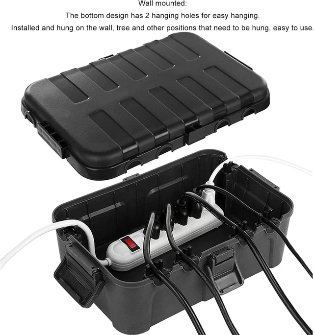 Alt view image 7 of 7 - Cord Connection Box, IP54 Waterproof Weatherproof Electrical Box, Large Capacity Square Outdoor Electrical Case with 10 Cable Ties for Plug, Socket, Timer, Power Strip (Black)