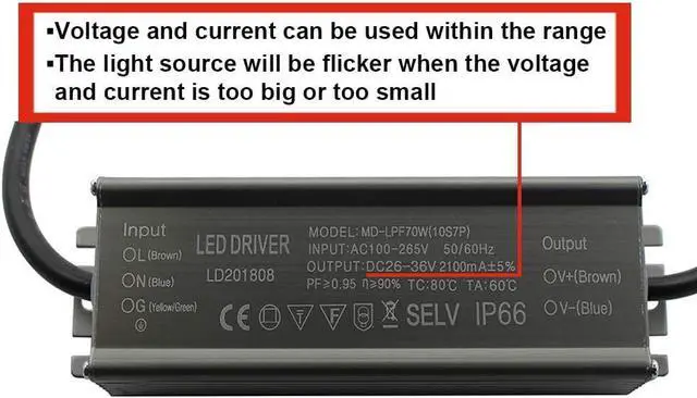 Alt view image 4 of 7 - Aluminium IP66 70W LED Driver 2100mA (Constant Current Output) / DC 26-36V (Voltage Output) / AC 100-265V (input votage) Waterproof Power Supply Lighting Transformer Drivers Ballast