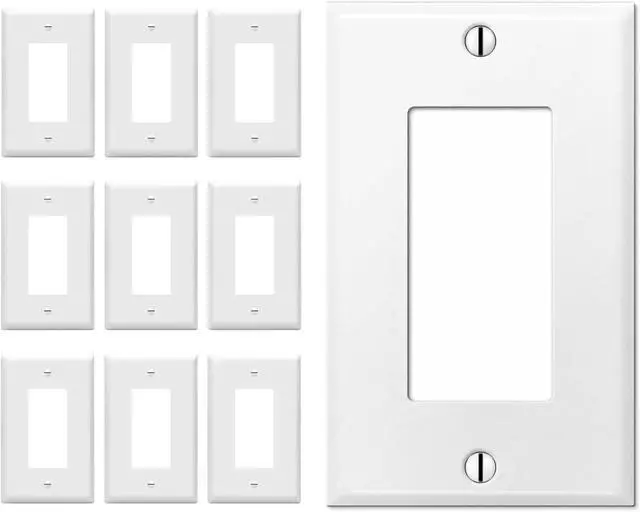 Main image of OVERSIZED 1 Gang Decora - Rocker Wall Plate - Metal Wall Plate for Decora Style Light Switches, GFCI, Electrical Plug Outlets, Steel Painted White, (MADE IN USA) 5.5 x 3.5 Inches - 10 Pack