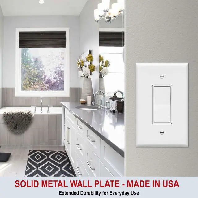 Alt view image 4 of 7 - OVERSIZED 1 Gang Decora - Rocker Wall Plate - Metal Wall Plate for Decora Style Light Switches, GFCI, Electrical Plug Outlets, Steel Painted White, (MADE IN USA) 5.5 x 3.5 Inches - 10 Pack