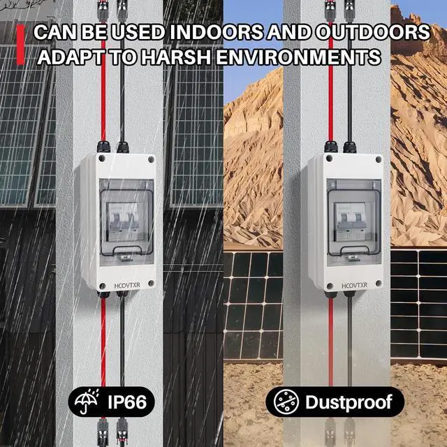Alt view image 6 of 7 - 50 Amp Disconnect Box with Breaker,Solar Panel Disconnect Switch 1000 VDC,IP65 Breaker Box for Solar PV Homes