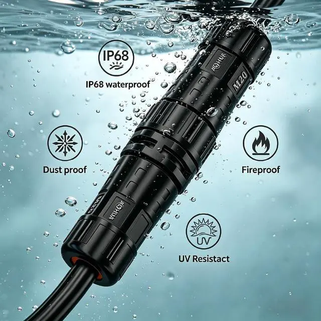 Alt view image 5 of 7 - AOHUA M20 Waterproof Connector IP67 Outdoor Electrical Plug for 2 Or 3-pin Cables Ø 5.0-9.5mm (AH-M20-1503MMZ/FFZ02122)