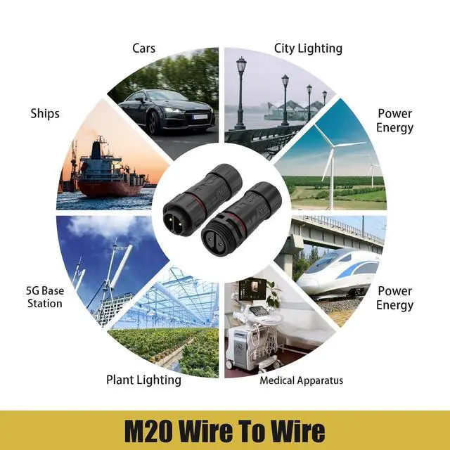 Alt view image 6 of 7 - AOHUA M20 Waterproof Connector IP67 Outdoor Electrical Plug for 2 Or 3-pin Cables Ø 5.0-9.5mm (AH-M20-1503MMZ/FFZ02122)