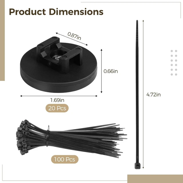 Alt view image 5 of 6 - Magnetic Cable Zip Tie Mounts, 20 Pcs Magnets with 100 Pcs Cable Zip Ties, Multipurpose Magnetic Cable Holder for Cable Management, Wire Management Bases, Wire Cable Clips