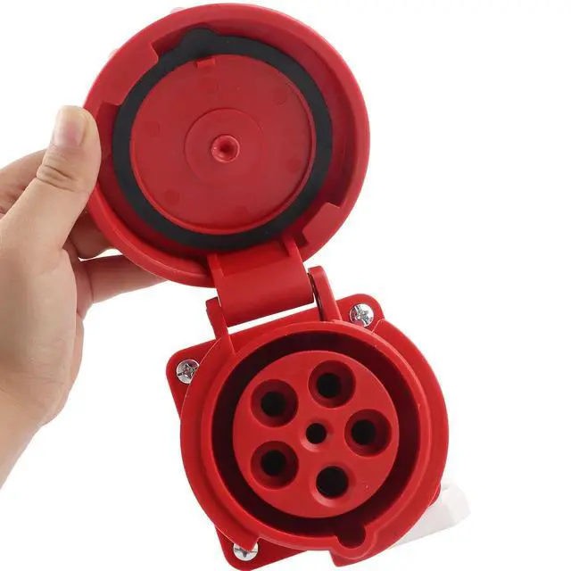 Alt view image 3 of 7 - POCREATION Industrial Waterproof 3P+N+E 5-Pin Power Socket Connector, 380-415V 63A Heavy-Duty Plug for 616mm² Cable, IP67 Rated Electrical Outlet