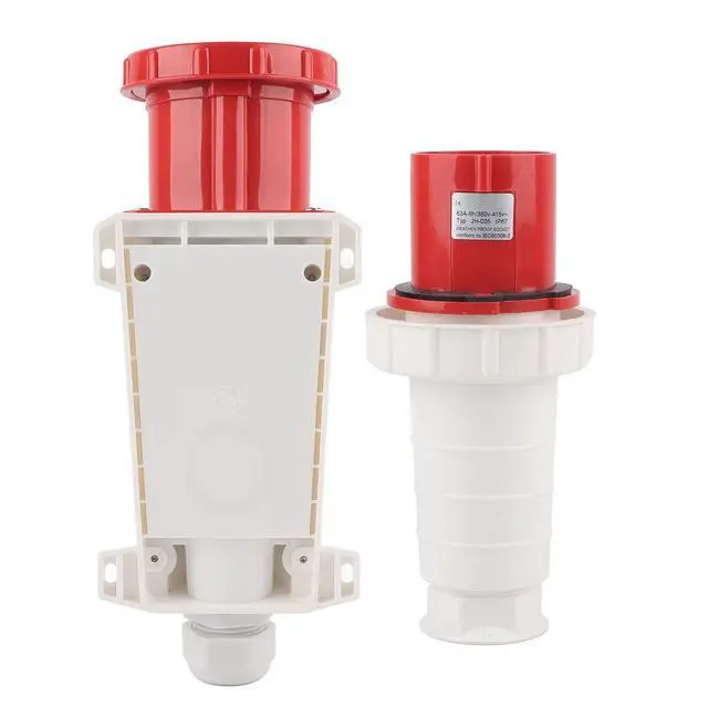 Alt view image 2 of 7 - POCREATION Industrial Waterproof 3P+N+E 5-Pin Power Socket Connector, 380-415V 63A Heavy-Duty Plug for 616mm² Cable, IP67 Rated Electrical Outlet