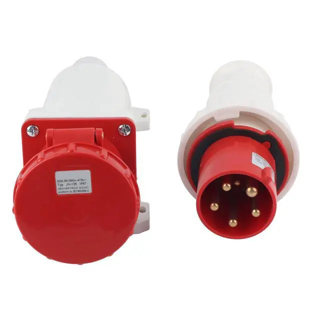 Alt view image 5 of 7 - POCREATION Industrial Waterproof 3P+N+E 5-Pin Power Socket Connector, 380-415V 63A Heavy-Duty Plug for 616mm² Cable, IP67 Rated Electrical Outlet
