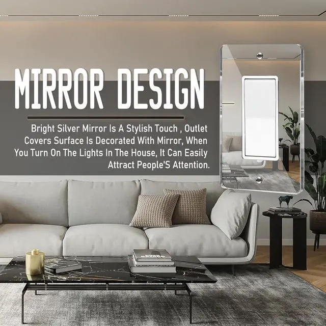 Alt view image 4 of 6 - 10PC Mirror Light Switch Plates Single Rocker 4.72" X 2.91" Switch Light Cover Durable Wall Plates Decorative Outlet Covers Acrylic MirroredSingle Rocker