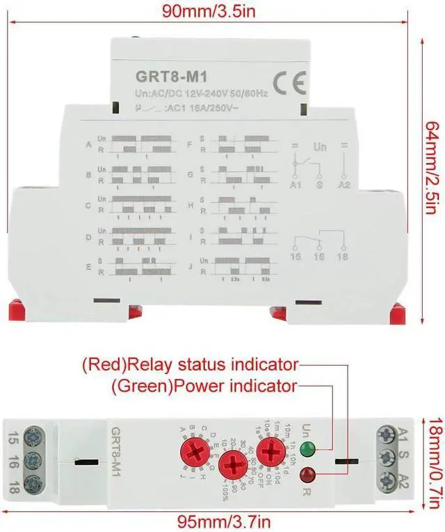 Alt view image 2 of 5 - Delay Time Relay DIN Rail Timer Relay 0.1s to 10 Days Multifunction Cycle Controller 12V 24V 110V 240V AC DC Industrial Control