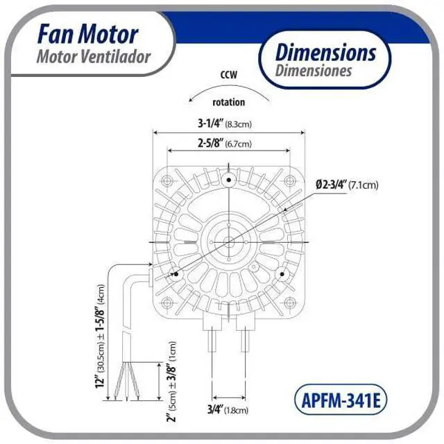 Alt view image 3 of 7 - Appli Parts APFM-341E 34W Refrigeration Condenser and Evaporator Motor 115V 60Hz 1.5A 1450rpm Includes Base and 12in Aluminum Fan Blade CCW Shaft end Universal fit