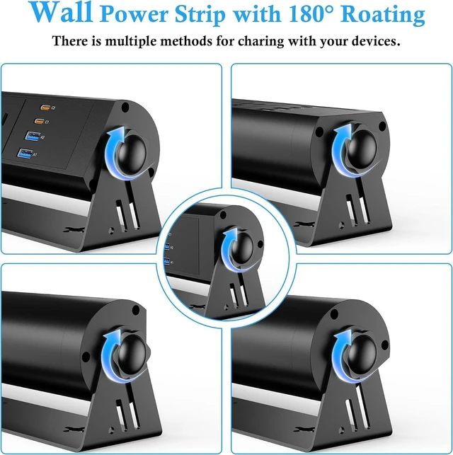 Alt view image 4 of 7 - Wall Mount Power Strip with 30W USB-C, Total 60W USB C Desk Edge Wall Mount Surge Protector Power Strip with 3 AC Outlets, 2 QC 18W USB-A Ports, Overload Switch Outlets with 6FT Extension Cord, Black