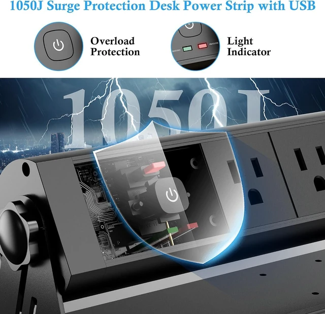 Alt view image 5 of 7 - Wall Mount Power Strip with 30W USB-C, Total 60W USB C Desk Edge Wall Mount Surge Protector Power Strip with 3 AC Outlets, 2 QC 18W USB-A Ports, Overload Switch Outlets with 6FT Extension Cord, Black
