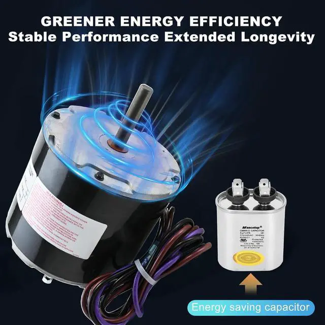 Alt view image 4 of 7 - 12Y65, 100483-43 Condenser Fan Motor 208/230 Volt, 1 PH, 60HZ 1/4 HP 825 RPM Replacement for 100483-05, YSLB-220-8-B001, YSLB-220-8-B002, 100483-34 etc, Compatible with Lennox ge etc, 1-Year Warranty