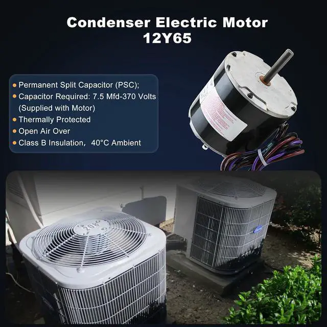 Alt view image 5 of 7 - 12Y65, 100483-43 Condenser Fan Motor 208/230 Volt, 1 PH, 60HZ 1/4 HP 825 RPM Replacement for 100483-05, YSLB-220-8-B001, YSLB-220-8-B002, 100483-34 etc, Compatible with Lennox ge etc, 1-Year Warranty