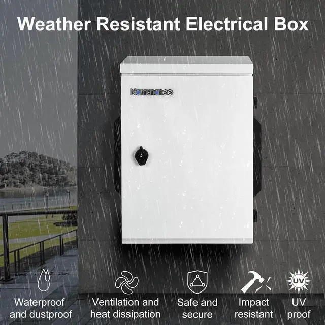 Alt view image 2 of 7 - Outdoor Electrical Box, Cold-Rolled Steel Plate, Aluminum Alloy Back Beam, One-Piece Ventilation Design, IP65 Waterproof, Wall/Pole Mounted (15.7" x 11.8" x 5.9")