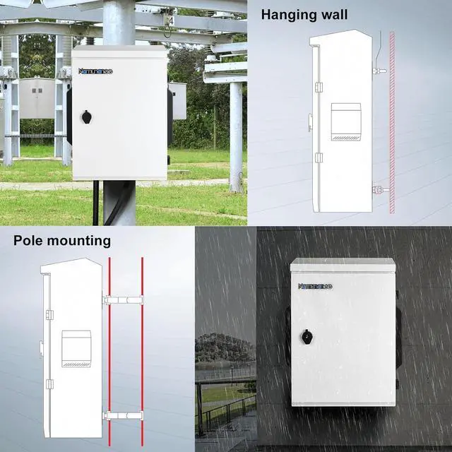 Alt view image 3 of 7 - Outdoor Electrical Box, Cold-Rolled Steel Plate, Aluminum Alloy Back Beam, One-Piece Ventilation Design, IP65 Waterproof, Wall/Pole Mounted (15.7" x 11.8" x 5.9")
