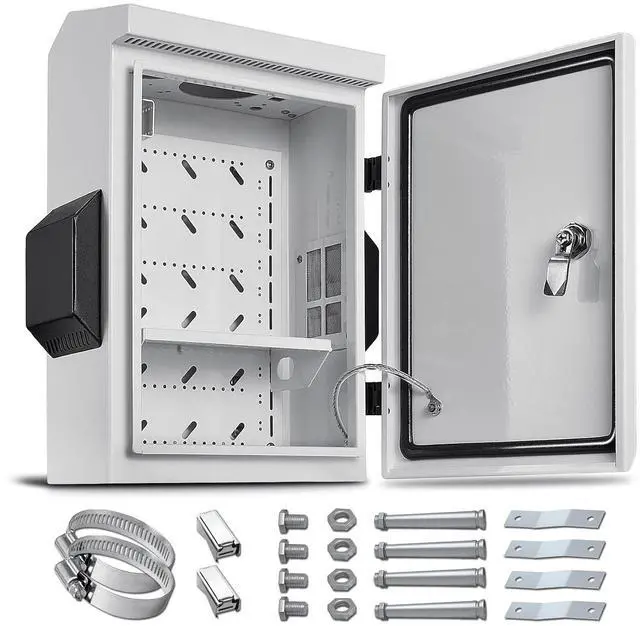 Main image of Outdoor Electrical Box, Cold-Rolled Steel Plate, Aluminum Alloy Back Beam, One-Piece Ventilation Design, IP65 Waterproof, Wall/Pole Mounted (15.7" x 11.8" x 5.9")