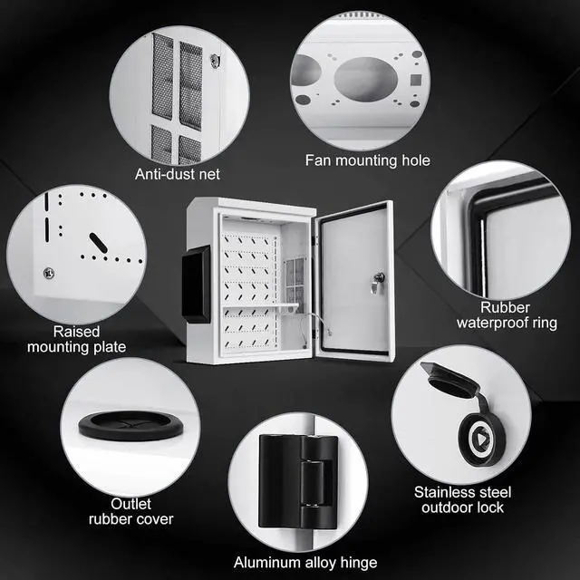 Alt view image 7 of 7 - Outdoor Electrical Box, Cold-Rolled Steel Plate, Aluminum Alloy Back Beam, One-Piece Ventilation Design, IP65 Waterproof, Wall/Pole Mounted (15.7" x 11.8" x 5.9")