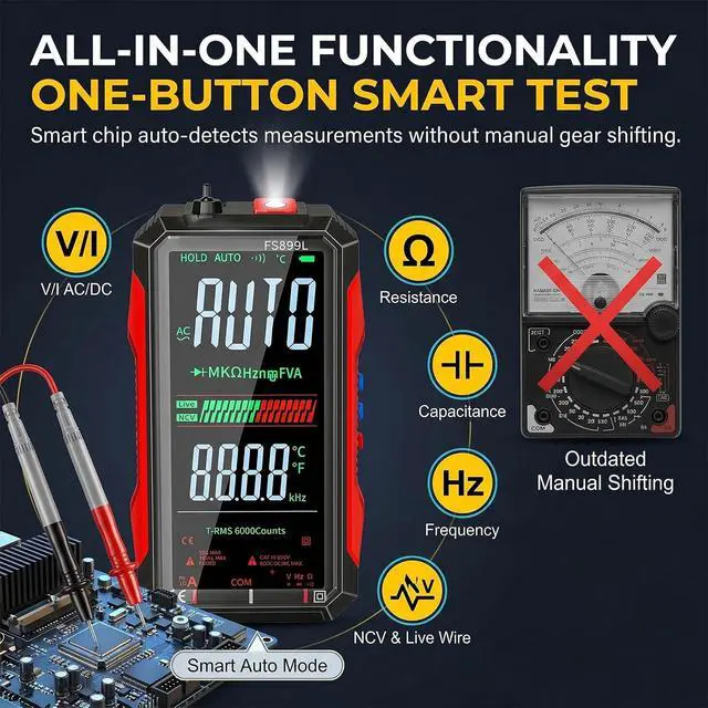 Alt view image 2 of 7 - 2026 Upgraded FS899L Digital Multimeter Tester with Color Display, USB C Rechargeable Electric Test, Automatic Digital Display, 6000 Beads True RMS AC/DC Tester