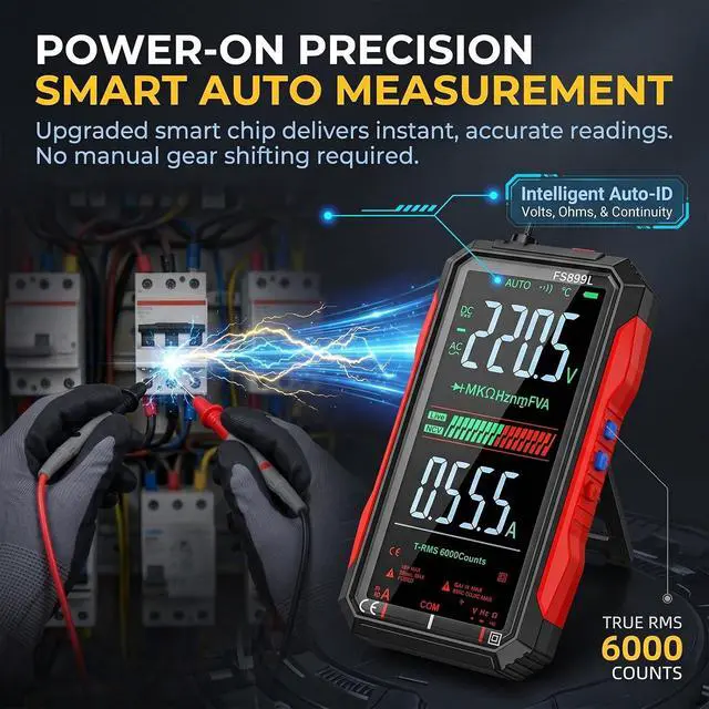 Alt view image 3 of 7 - 2026 Upgraded FS899L Digital Multimeter Tester with Color Display, USB C Rechargeable Electric Test, Automatic Digital Display, 6000 Beads True RMS AC/DC Tester